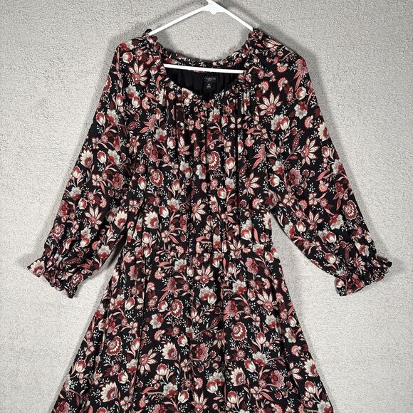 Talbots Midi Fit N Flare Dress Women’s Size MP Black Floral Balloon Long Sleeve - Picture 2 of 14
